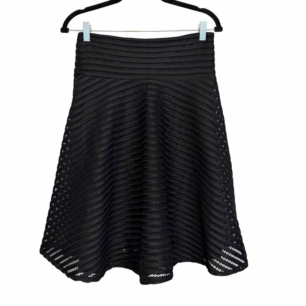 Gracia Flared Skirt M Black Mesh Striped A-Line Gothic Emo Cyber Casual NWT